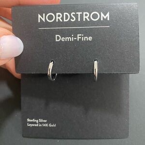 Nordstrom Demi-Fine sterling silver huggie hoop earrings layered in 14K gold NWT